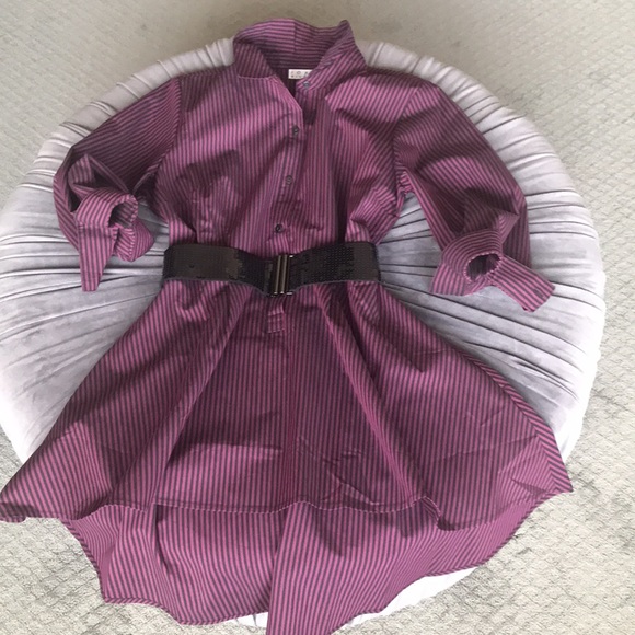 Joan Rivers high/low hem button down blouse. Purple and dark navy stripe- Fun! - Picture 6 of 7